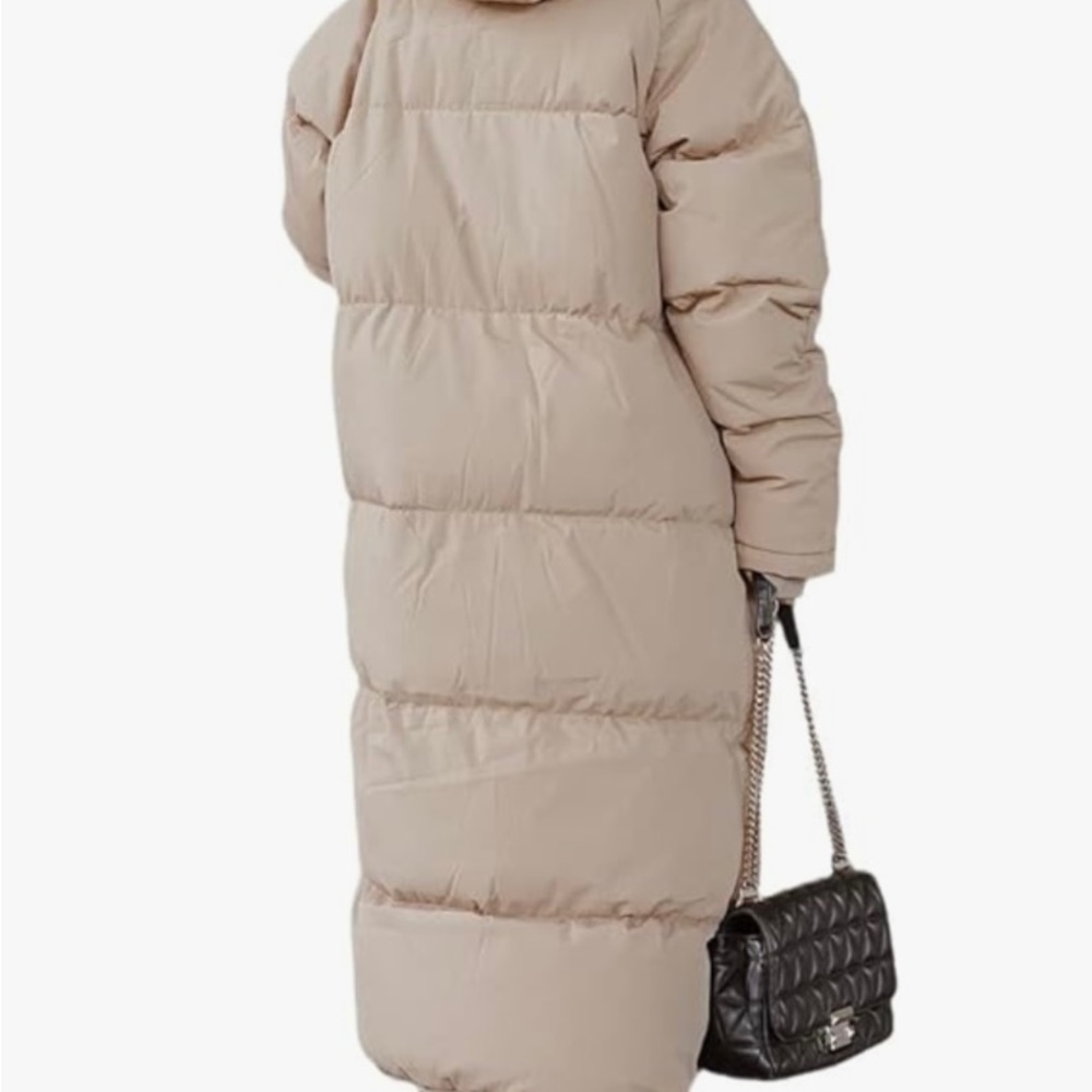 Shanfetl Women’s Camel Long Quilted Coat Hooded Maxi Length Long Sleeve XL - Picture 5 of 8